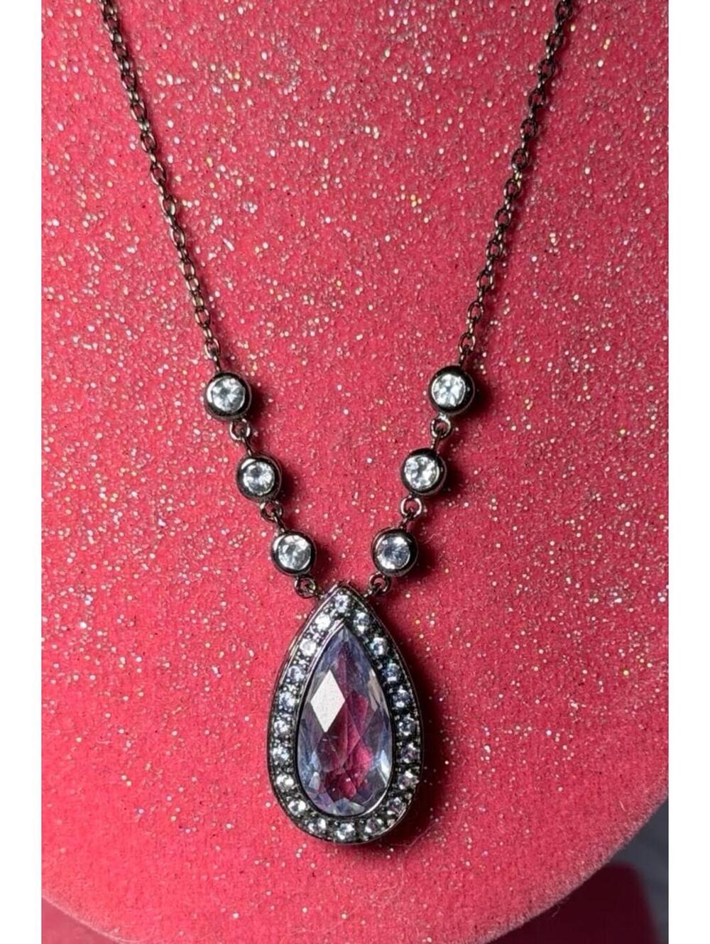 Necklace Jewelili purple Manmade Quartz and Sapphires sterling silver 925